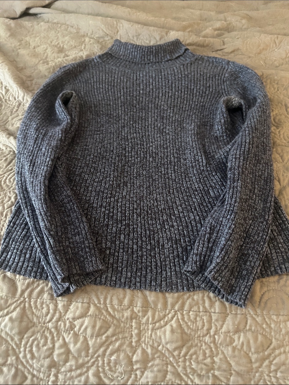 Sonoma Ribbed Turtle Neck Sweater in Heather Gray/Blue
